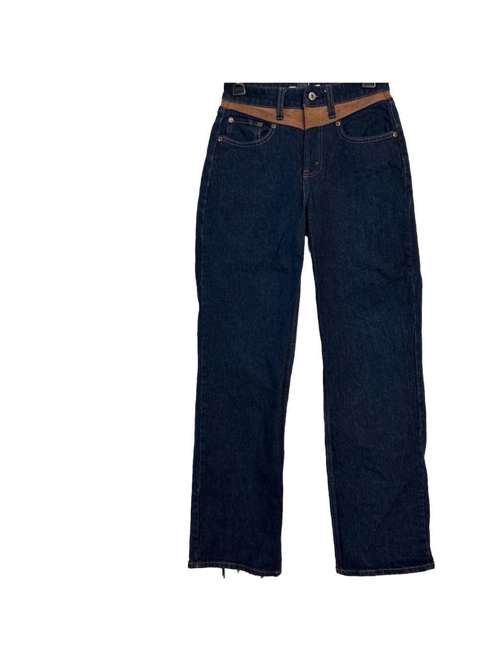 Abercrombie & Fitch 90s Relaxed High Rise Jeans Dark Wash Vegan Suede Yoke 25/0